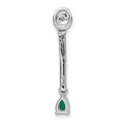 14K Weißgold Anhänger mit echtem Diamant und Tropfen-Smaragd, Fancy-Design