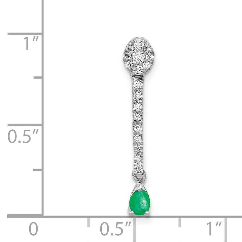14K Weißgold Anhänger mit echtem Diamant und Tropfen-Smaragd, Fancy-Design