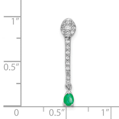 14K Weißgold Anhänger mit echtem Diamant und Tropfen-Smaragd, Fancy-Design