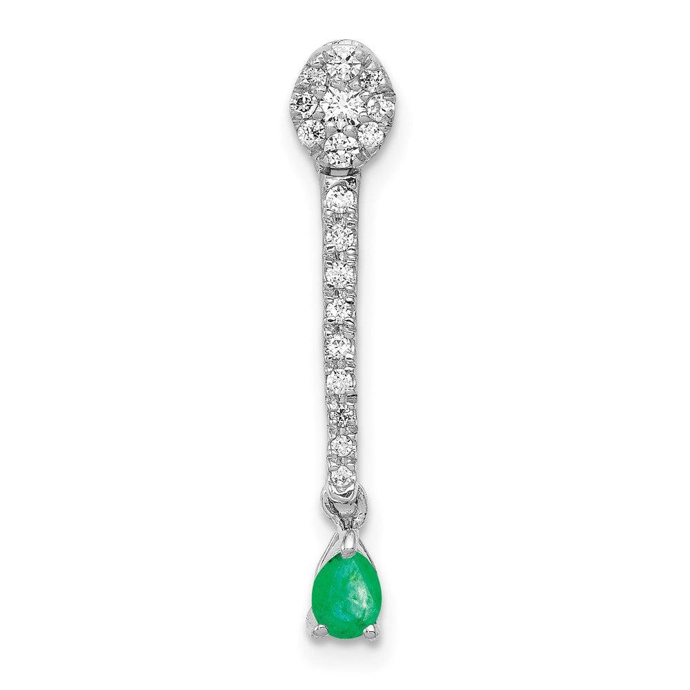 14K Weißgold Anhänger mit echtem Diamant und Tropfen-Smaragd, Fancy-Design