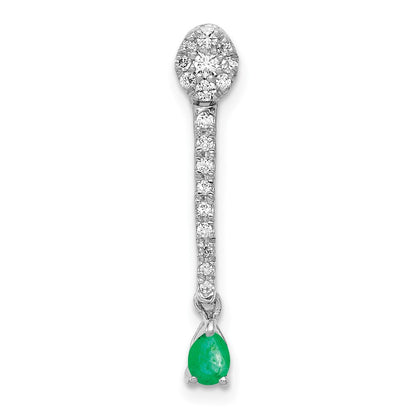 14K Weißgold Anhänger mit echtem Diamant und Tropfen-Smaragd, Fancy-Design