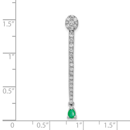 14 K Weißgold Anhänger mit echtem Diamant und tropfenförmigem Smaragd, Fancy-Design