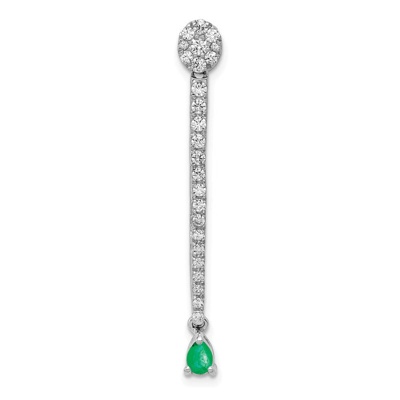 14 K Weißgold Anhänger mit echtem Diamant und tropfenförmigem Smaragd, Fancy-Design