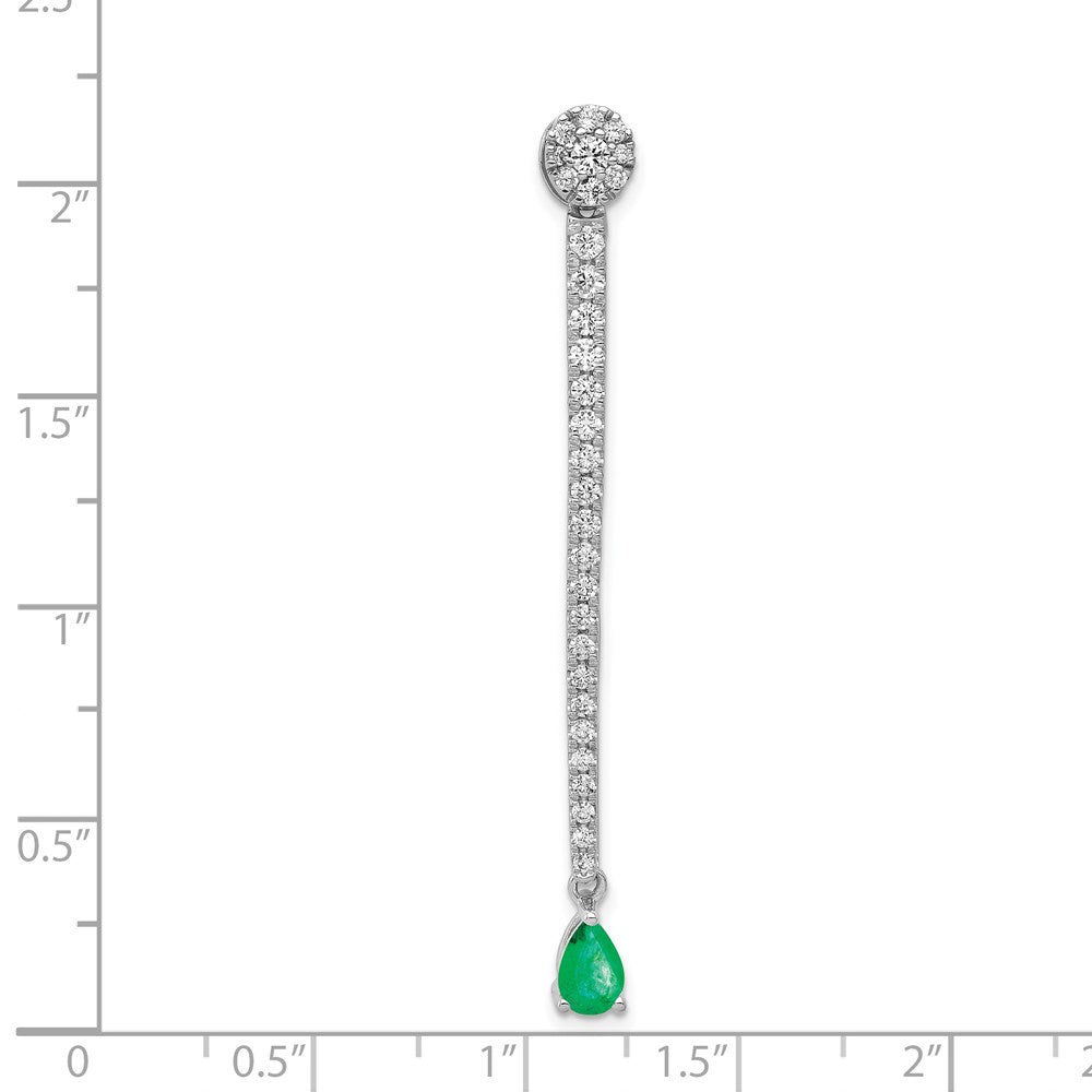 14K Weißgold Anhänger mit echtem Diamant und Tropfen-Smaragd, Fancy-Design