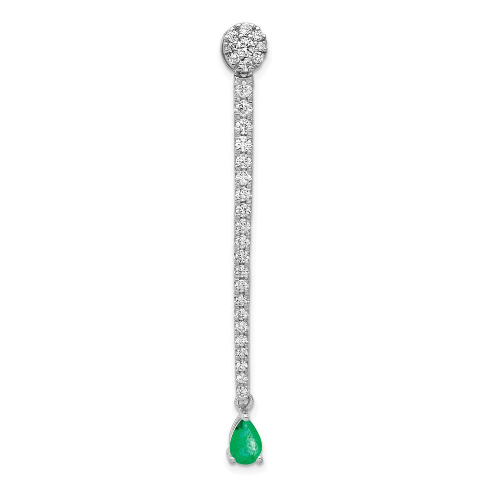 14K Weißgold Anhänger mit echtem Diamant und Tropfen-Smaragd, Fancy-Design
