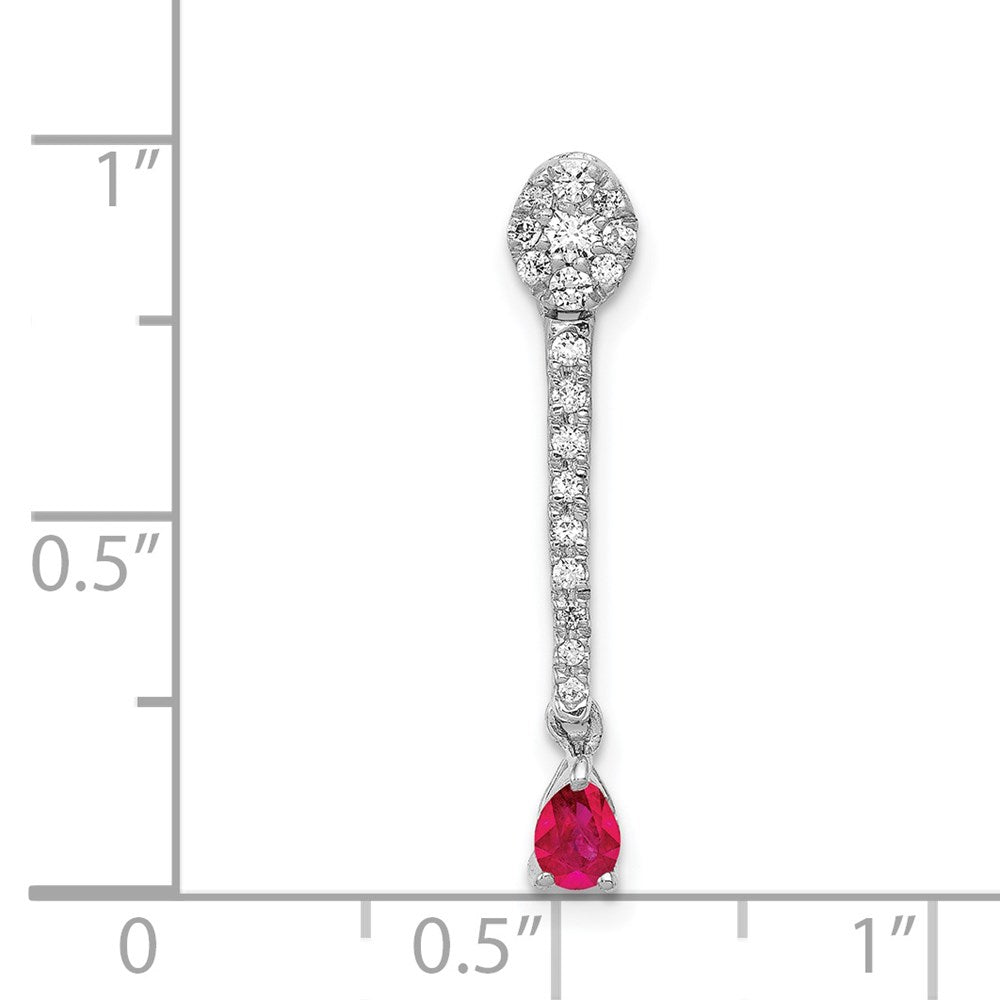 14K Weißgold Echt Diamant Und.13 Rubin Fantasie Tropfen Kette Anhänger