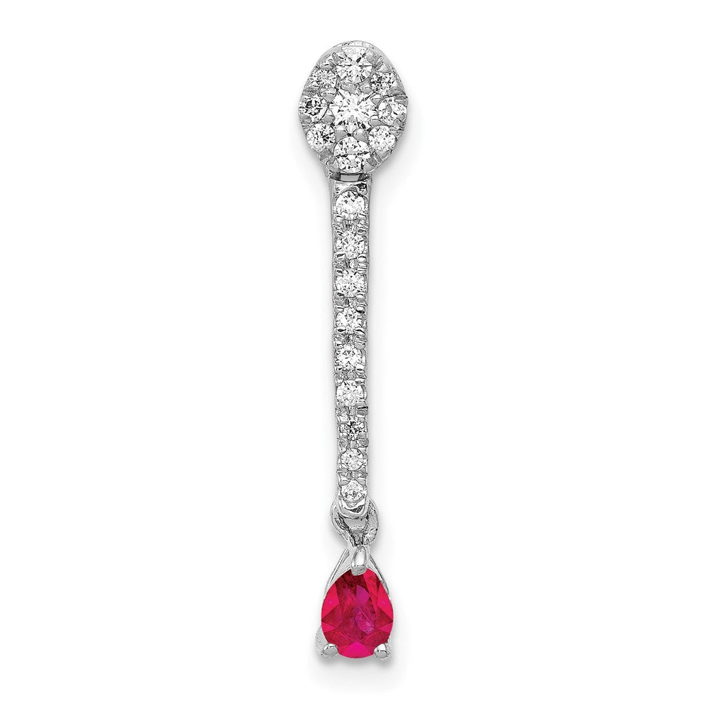 14K Weißgold Echt Diamant Und.13 Rubin Fantasie Tropfen Kette Anhänger