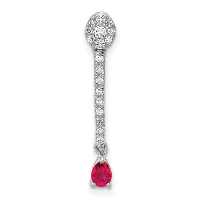 14K Weißgold Echt Diamant Und.13 Rubin Fantasie Tropfen Kette Anhänger