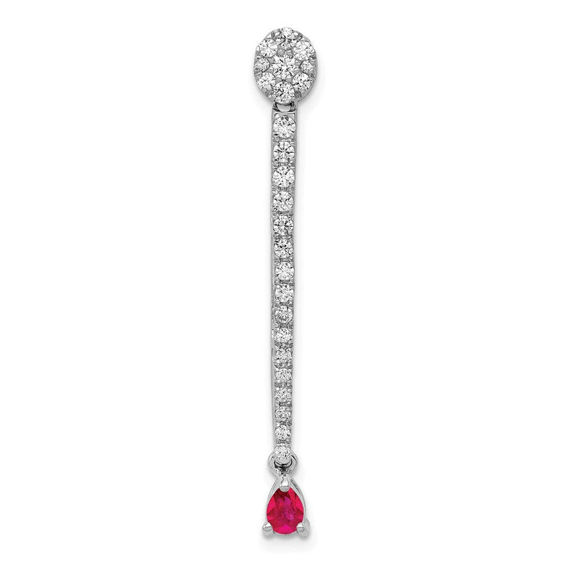14K Weißgold Echt Diamant &.18 Rubin Fantasie Tropfen Kette Anhänger