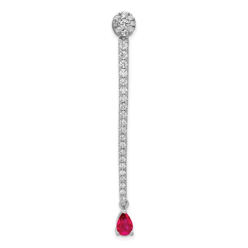 14K Weißgold Echt Diamant &.29 Rubin Fantasie Tropfen Kette Anhänger