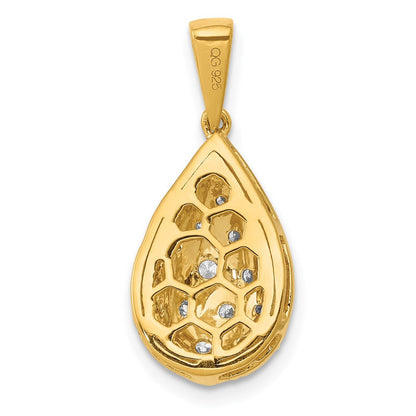 14K Gelbgold 1/5ct. Echt Diamant Tropfen Honeycomb Kette Anhänger