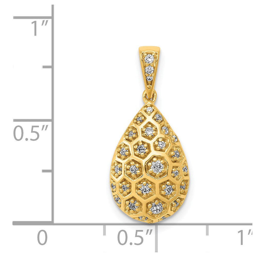 14K Gelbgold 1/5ct. Echt Diamant Tropfen Honeycomb Kette Anhänger