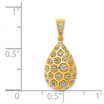 14K Gelbgold 1/5ct. Echt Diamant Tropfen Honeycomb Kette Anhänger