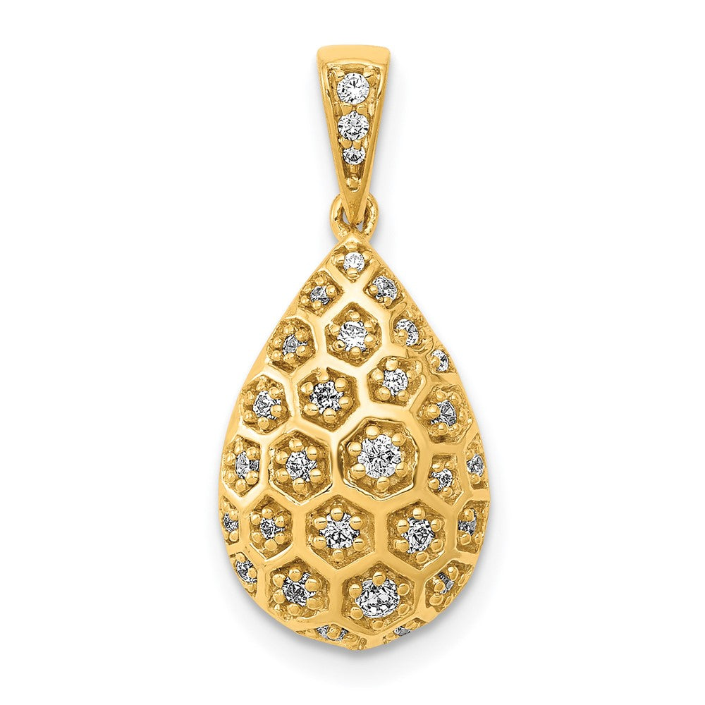 14K Gelbgold 1/5ct. Echt Diamant Tropfen Honeycomb Kette Anhänger