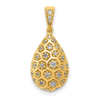 14K Gelbgold 1/5ct. Echt Diamant Tropfen Honeycomb Kette Anhänger