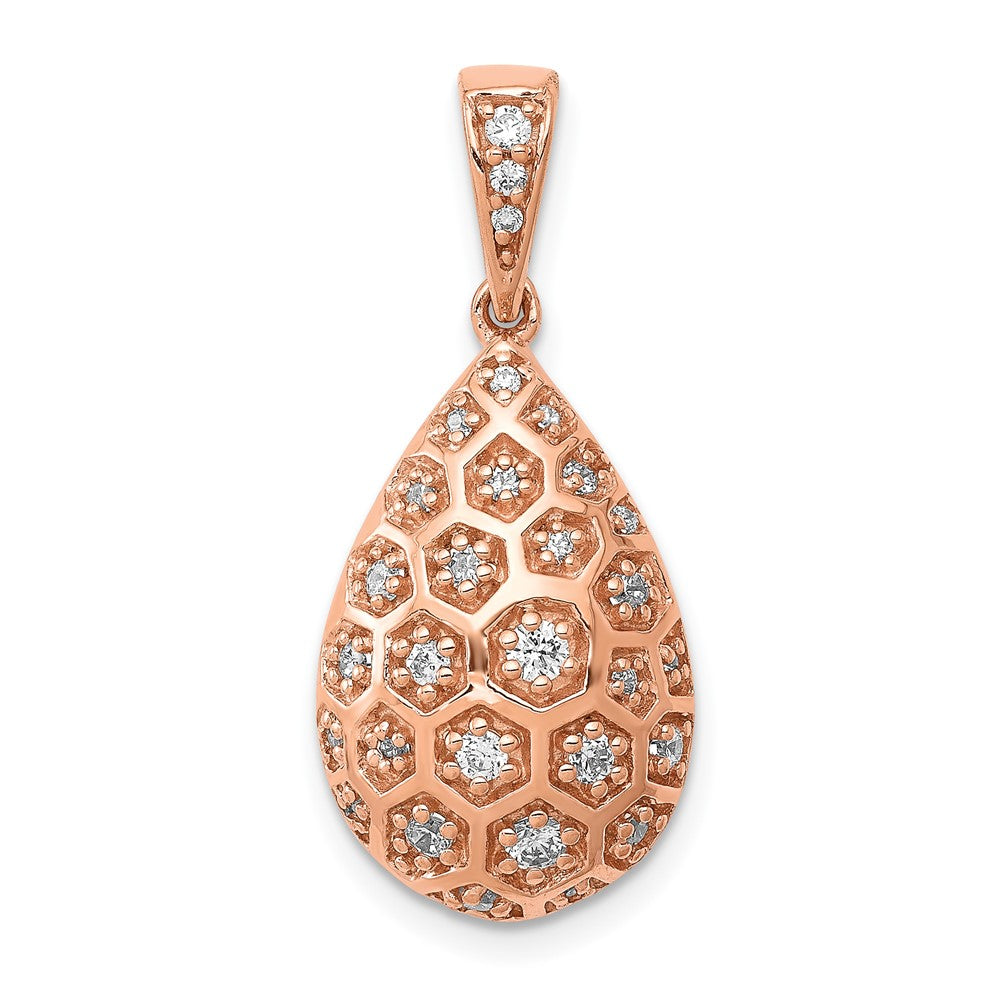 14K Roségold 3/8ct. Echt Diamant Tropfen Honeycomb Kette Anhänger