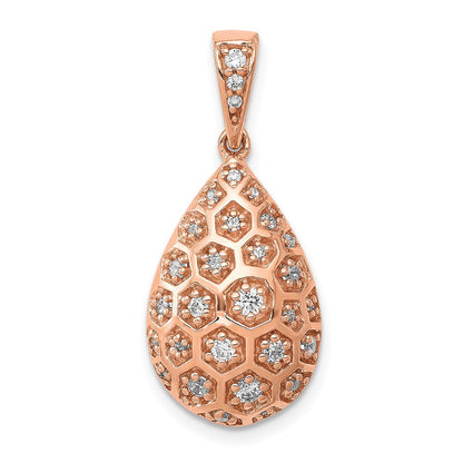 14K Roségold 3/8ct. Echt Diamant Tropfen Honeycomb Kette Anhänger