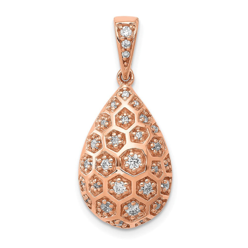 14K Roségold 3/8ct. Echt Diamant Tropfen Honeycomb Kette Anhänger