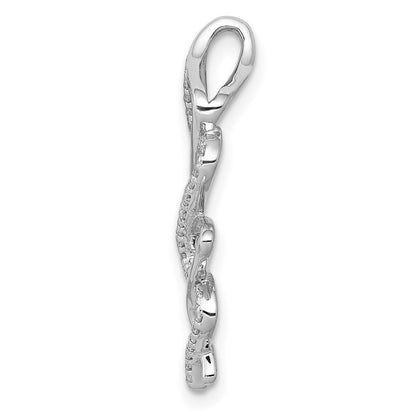 14K Weißgold 1/6ct. Echt Diamant Poliert Fantasie Gedreht Kette Anhänger