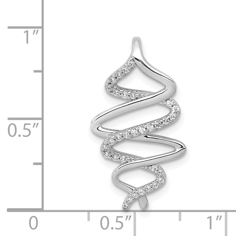 14K Weißgold 1/6ct. Echt Diamant Poliert Fantasie Gedreht Kette Anhänger