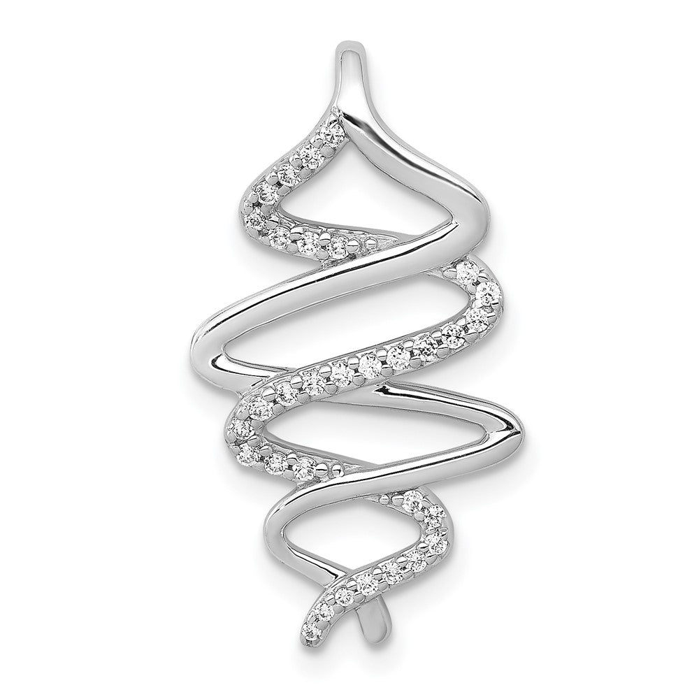 14K Weißgold 1/6ct. Echt Diamant Poliert Fantasie Gedreht Kette Anhänger