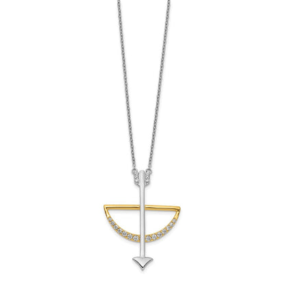14K Bicolor Gold Echt Diamant Schleife und Pfeil 18 Zoll Halskette