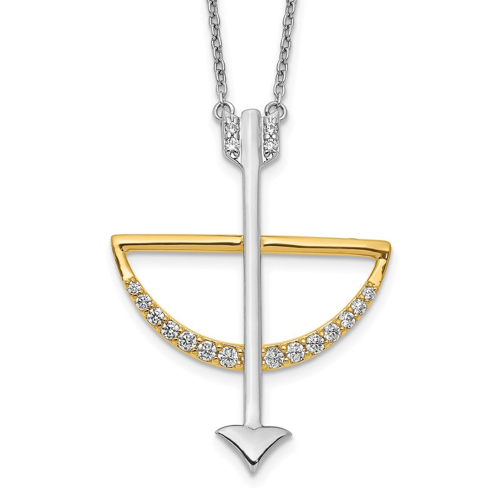 14K Bicolor Gold Echt Diamant Schleife und Pfeil 18 Zoll Halskette