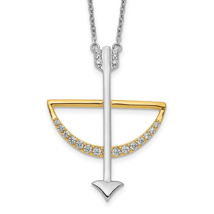 14K Bicolor Gold Echt Diamant Schleife und Pfeil 18 Zoll Halskette