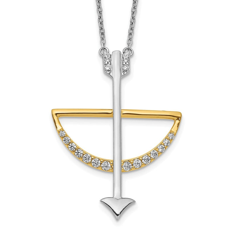 14K Bicolor Gold Echt Diamant Schleife und Pfeil 18 Zoll Halskette