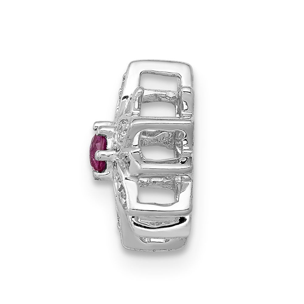 14K Weißgold 1/20ct. Echt Diamant und Rubin Blume Kette Anhänger