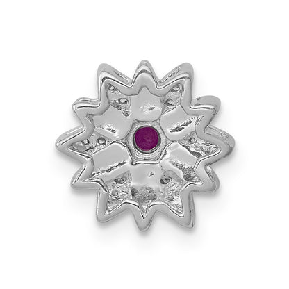 14K Weißgold 1/20ct. Echt Diamant und Rubin Blume Kette Anhänger