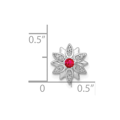14K Weißgold 1/20ct. Echt Diamant und Rubin Blume Kette Anhänger