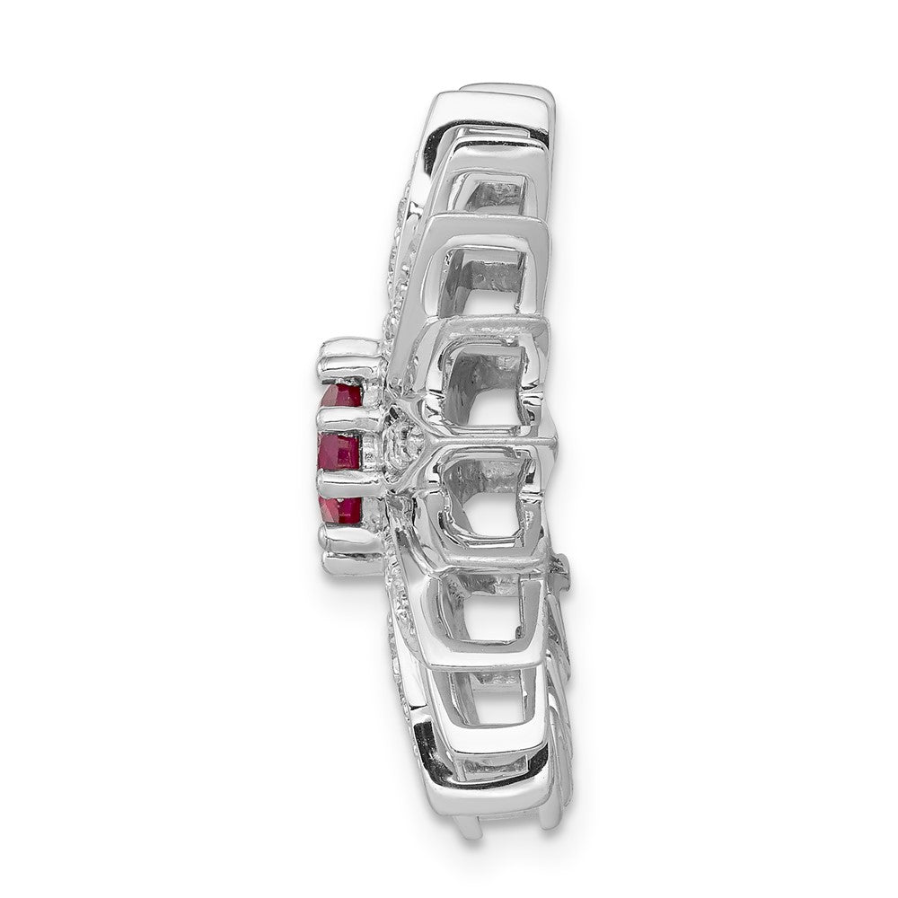 14K Weißgold 3/8ct. Echt Diamant und Rubin Blume Kette Anhänger