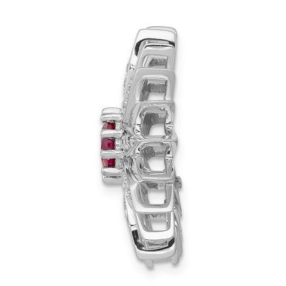 14K Weißgold 3/8ct. Echt Diamant und Rubin Blume Kette Anhänger