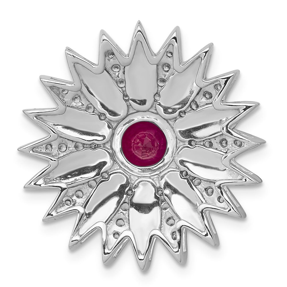 14K Weißgold 3/8ct. Echt Diamant und Rubin Blume Kette Anhänger