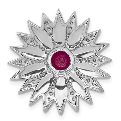 14K Weißgold 3/8ct. Echt Diamant und Rubin Blume Kette Anhänger