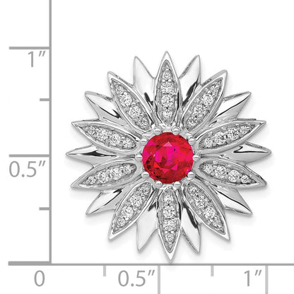 14K Weißgold 3/8ct. Echt Diamant und Rubin Blume Kette Anhänger