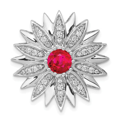 14K Weißgold 3/8ct. Echt Diamant und Rubin Blume Kette Anhänger