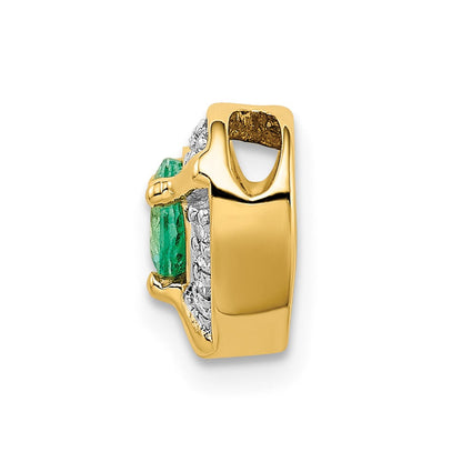 14K Gelbgold Herzanhänger mit echten Diamanten und Smaragden, ausgefallenes Design