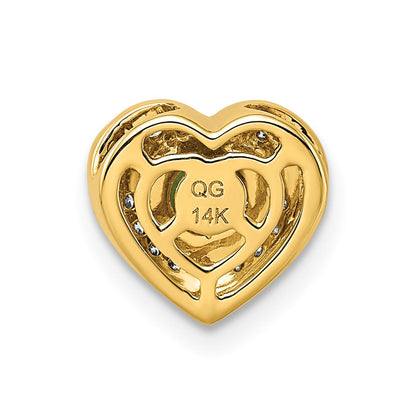 14K Gelbgold Herzanhänger mit echten Diamanten und Smaragden, ausgefallenes Design