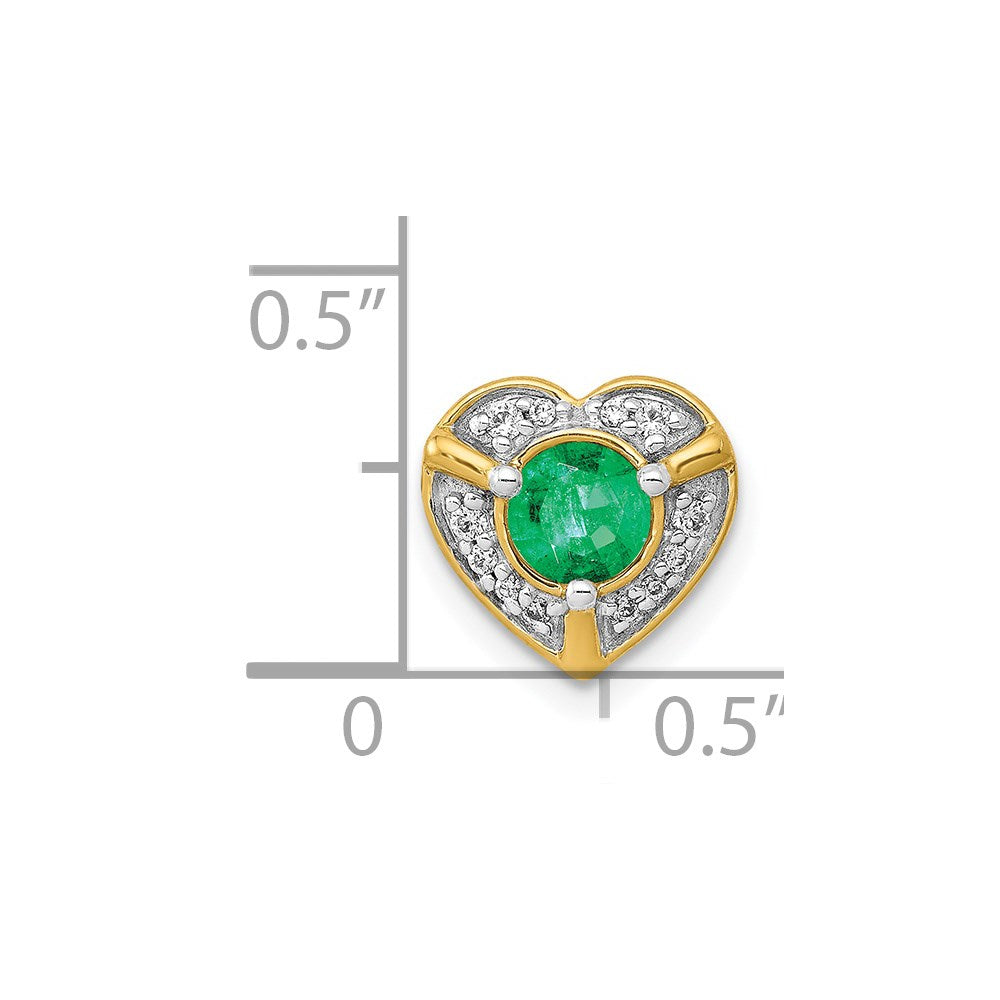 14K Gelbgold Herzanhänger mit echten Diamanten und Smaragden, ausgefallenes Design
