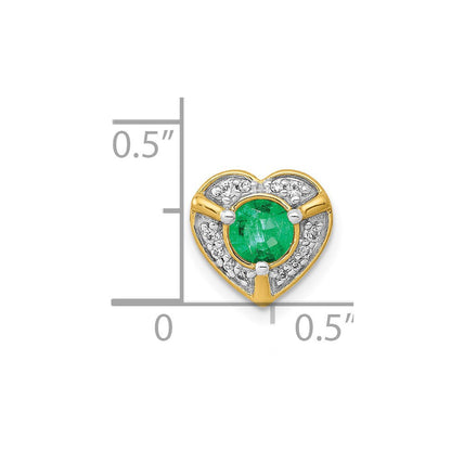14K Gelbgold Herzanhänger mit echten Diamanten und Smaragden, ausgefallenes Design