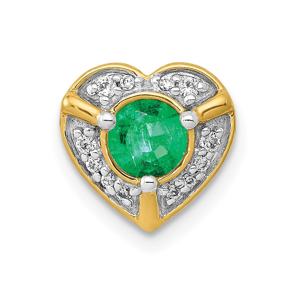 14K Gelbgold Herzanhänger mit echten Diamanten und Smaragden, ausgefallenes Design