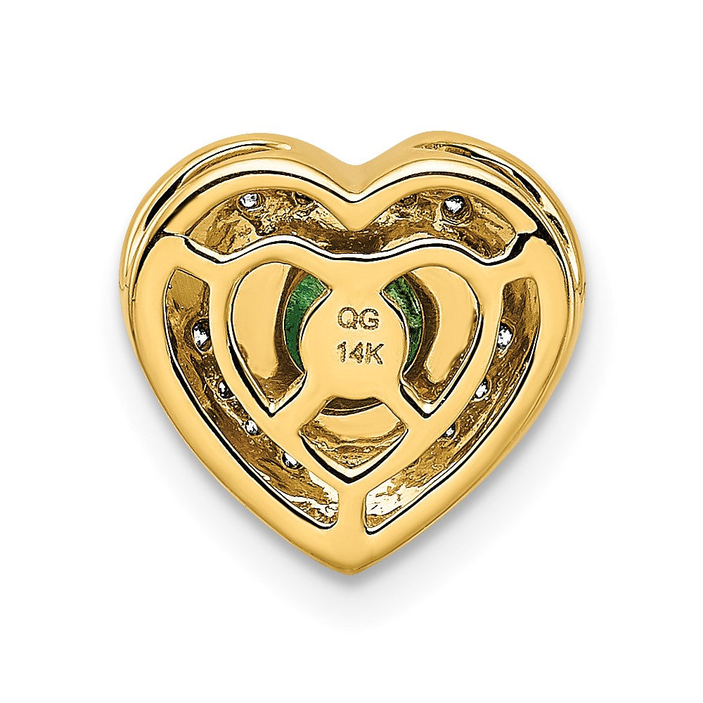 14K Gelbgold Herz-Anhänger mit echten Diamanten und Smaragden, ausgefallenes Design
