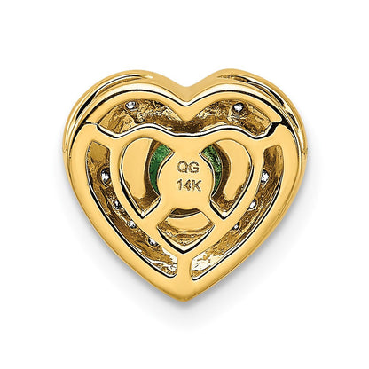 14K Gelbgold Herz-Anhänger mit echten Diamanten und Smaragden, ausgefallenes Design