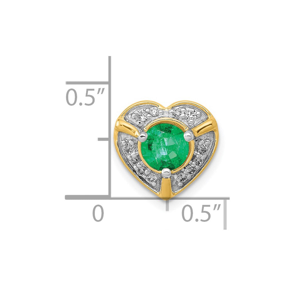 14K Gelbgold Herz-Anhänger mit echten Diamanten und Smaragden, ausgefallenes Design