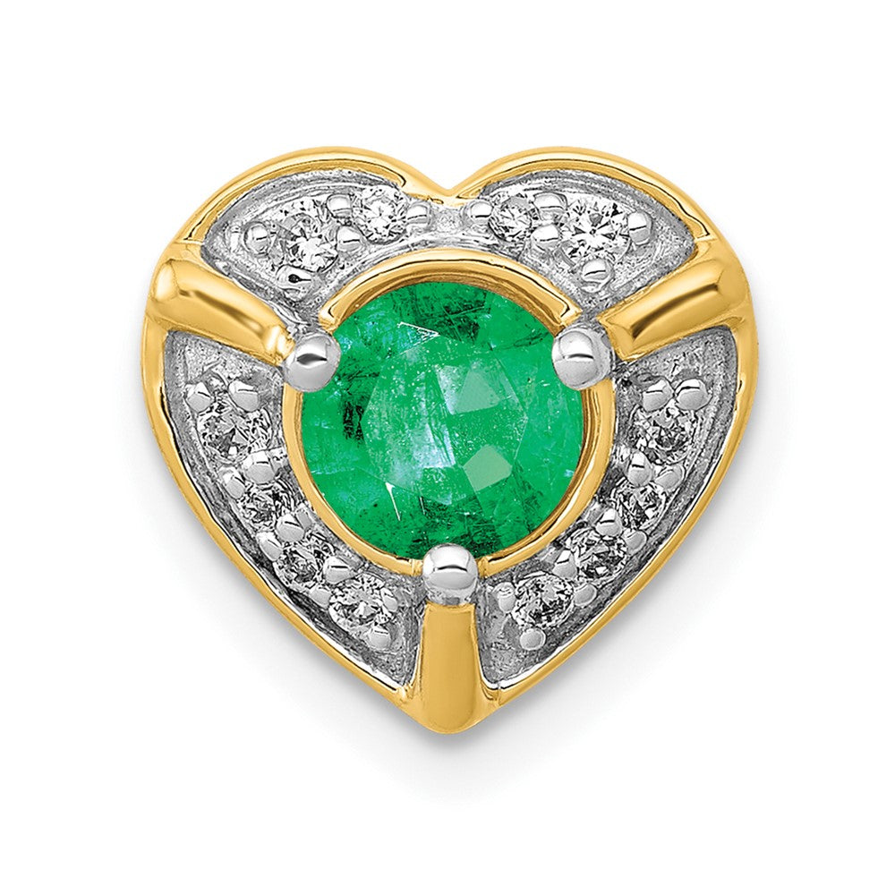 14K Gelbgold Herz-Anhänger mit echten Diamanten und Smaragden, ausgefallenes Design