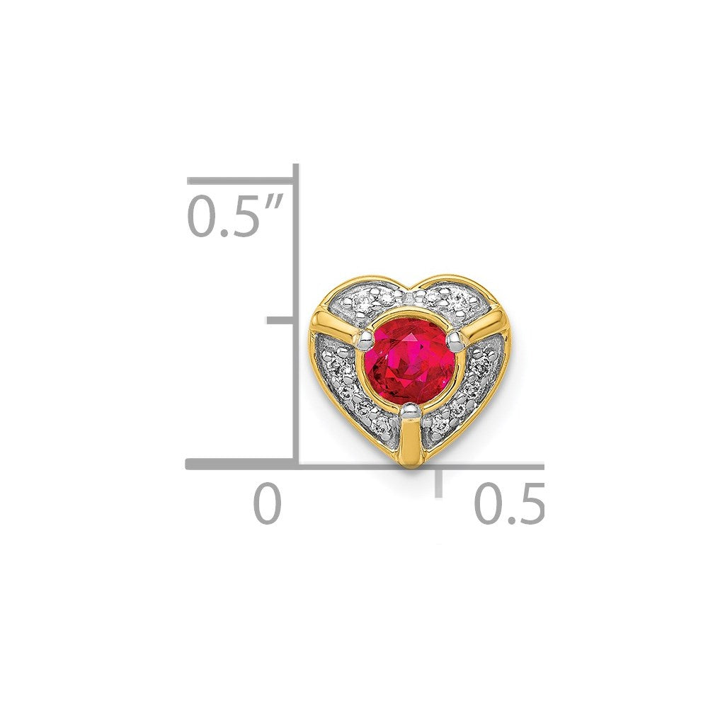 14K Gelbgold Echt Diamant Und.25 Rubin Fantasie Herz Kette Anhänger