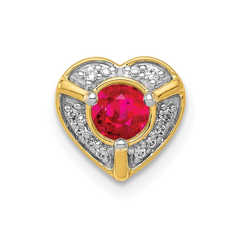 14K Gelbgold Echt Diamant Und.25 Rubin Fantasie Herz Kette Anhänger