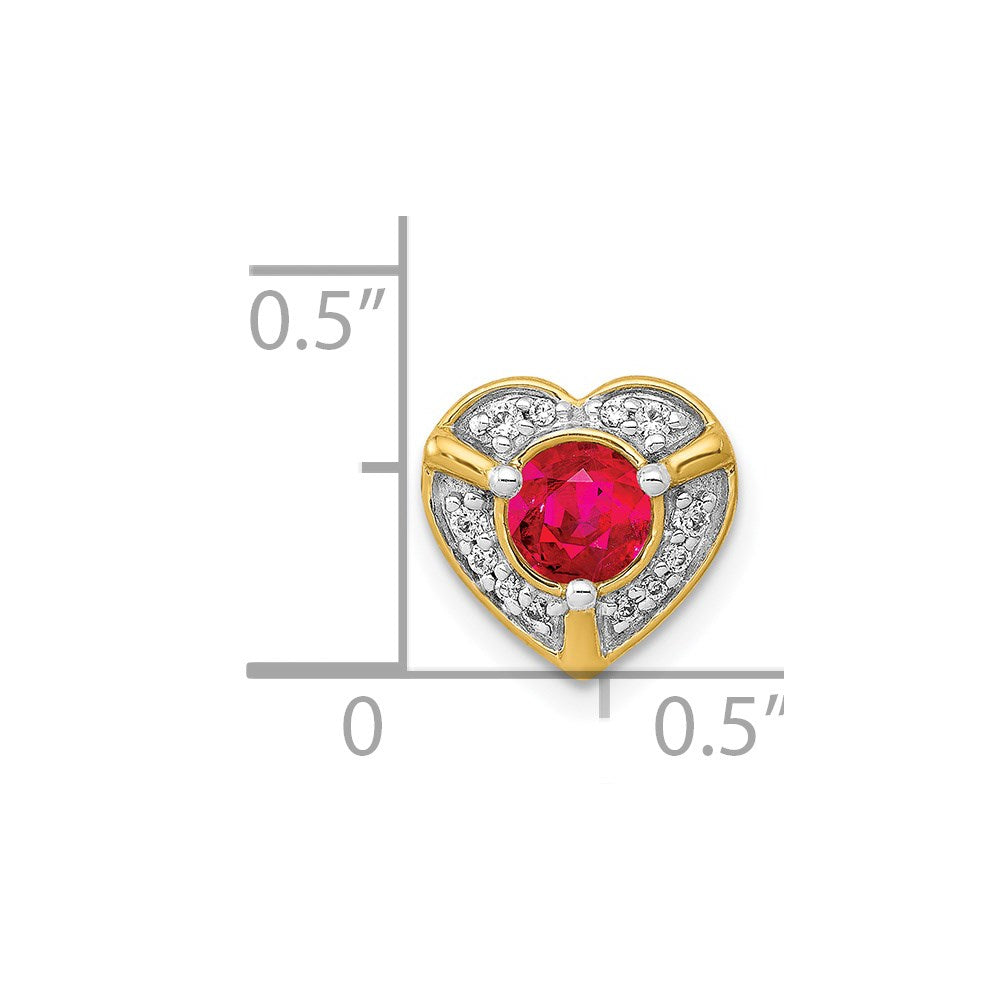 14K Gelbgold Echt Diamant Und.33 Rubin Fantasie Herz Kette Anhänger